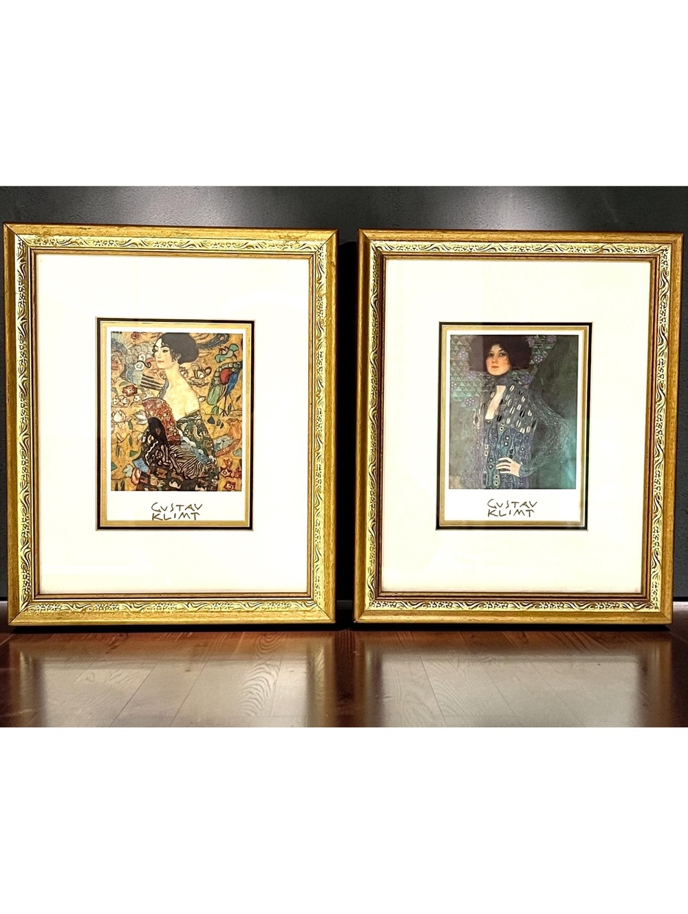 Gustav Klimt Framed Art Prints Set of 2 Emilie Floge Lady With Fan Gold Frame
